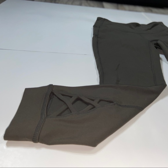 2/$25 Athleta Crop Side Lace Olive Green Leggings - Picture 3 of 6